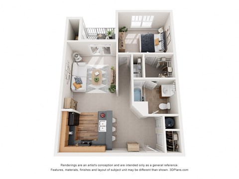 Floor plan for 1 bed, 1 bath, 807 sqft
